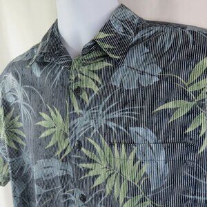 Pau Hana Hawaiian Aloha Shirt Mens M Blue  Cotton Blend Stripe Floral